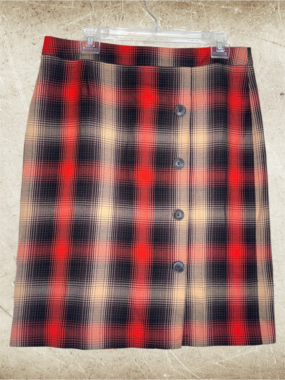 Cato Red, Black and Cream Plaid Button-Front Pencil Skirt